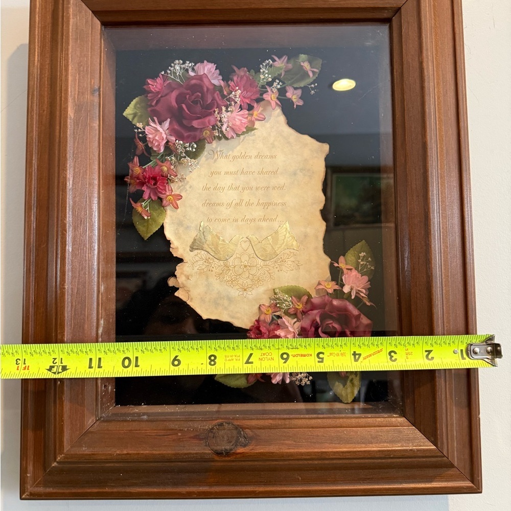 Vintage Wedding Shadow Box – Floral Art with Doves and Poetry – 15.5x13x2" - Picture 10 of 14